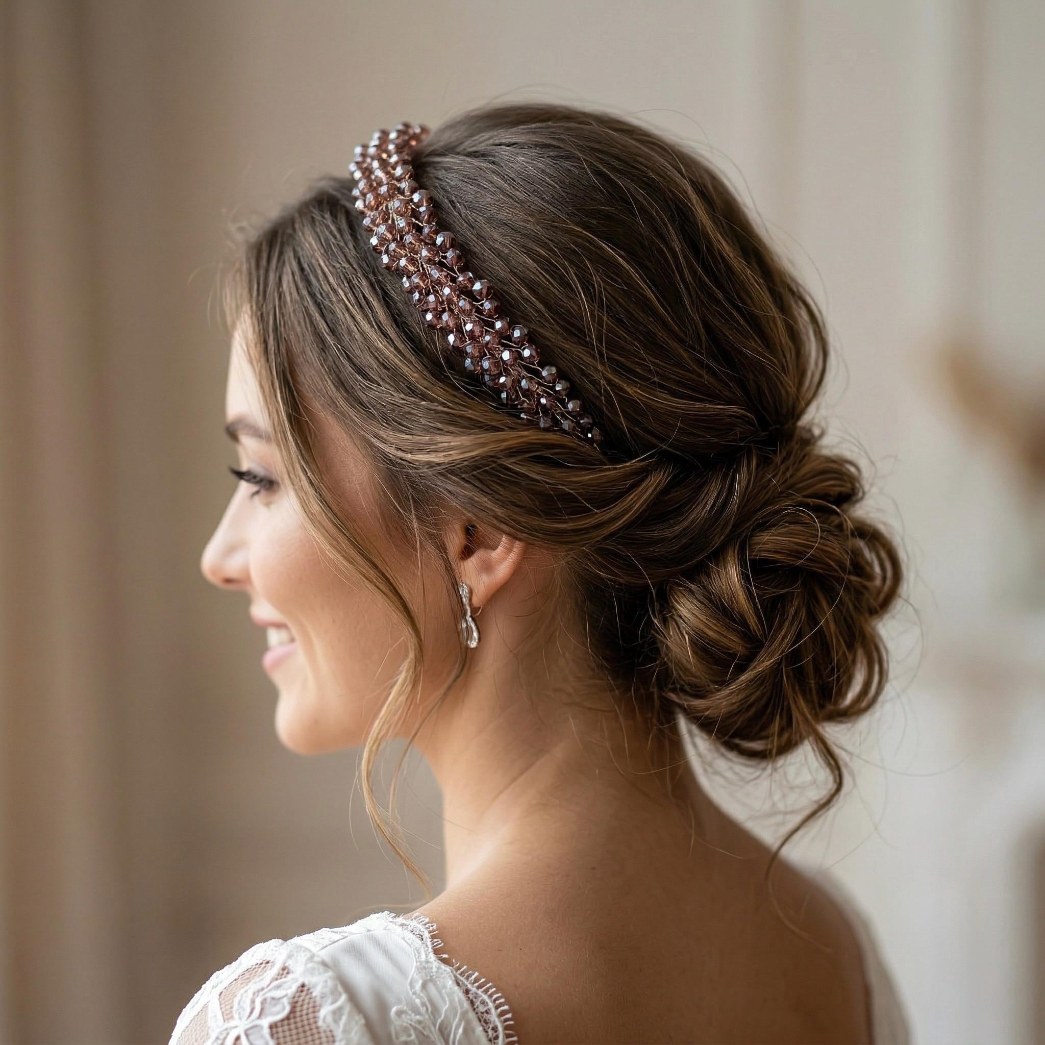Braut Haarreif Altrosa Champagner Kristall Strass Draht Haarband Haarschmuck - AVYRAA BRIDAL