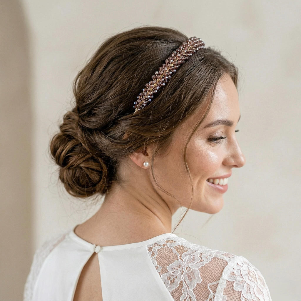 Braut Haarreif Altrosa Champagner Kristall Strass Draht Haarband Haarschmuck - AVYRAA BRIDAL