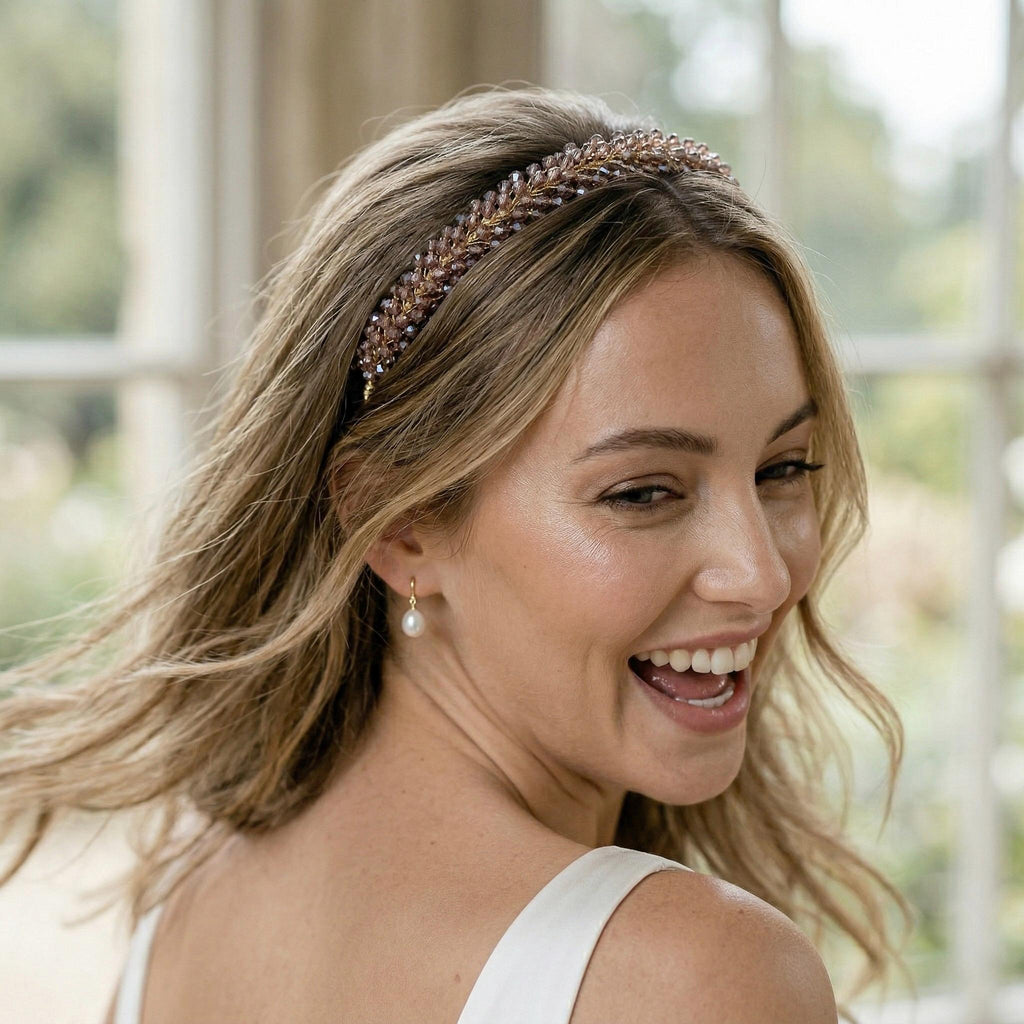 Braut Haarreif Altrosa Champagner Kristall Strass Draht Haarband Haarschmuck - AVYRAA BRIDAL