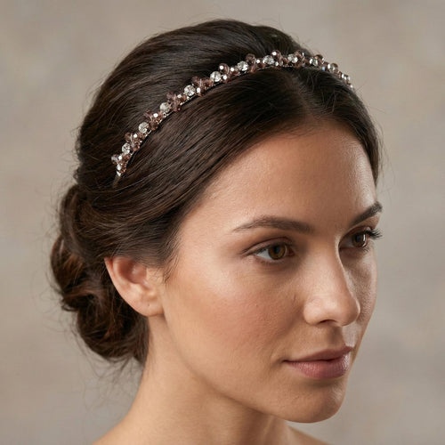 Braut Haarreif Champagnerbraun, Kristall Tiara Strassdraht Metal Haarschmuck - AVYRAA BRIDAL