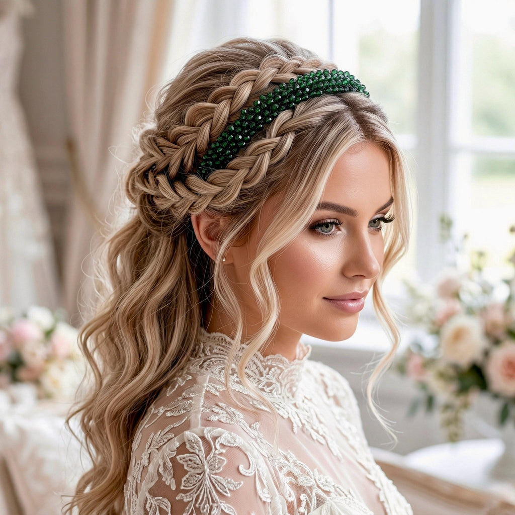 Braut Haarreif Dunkelgrün Kristall Strass Draht Haarband Haarschmuck - AVYRAA BRIDAL