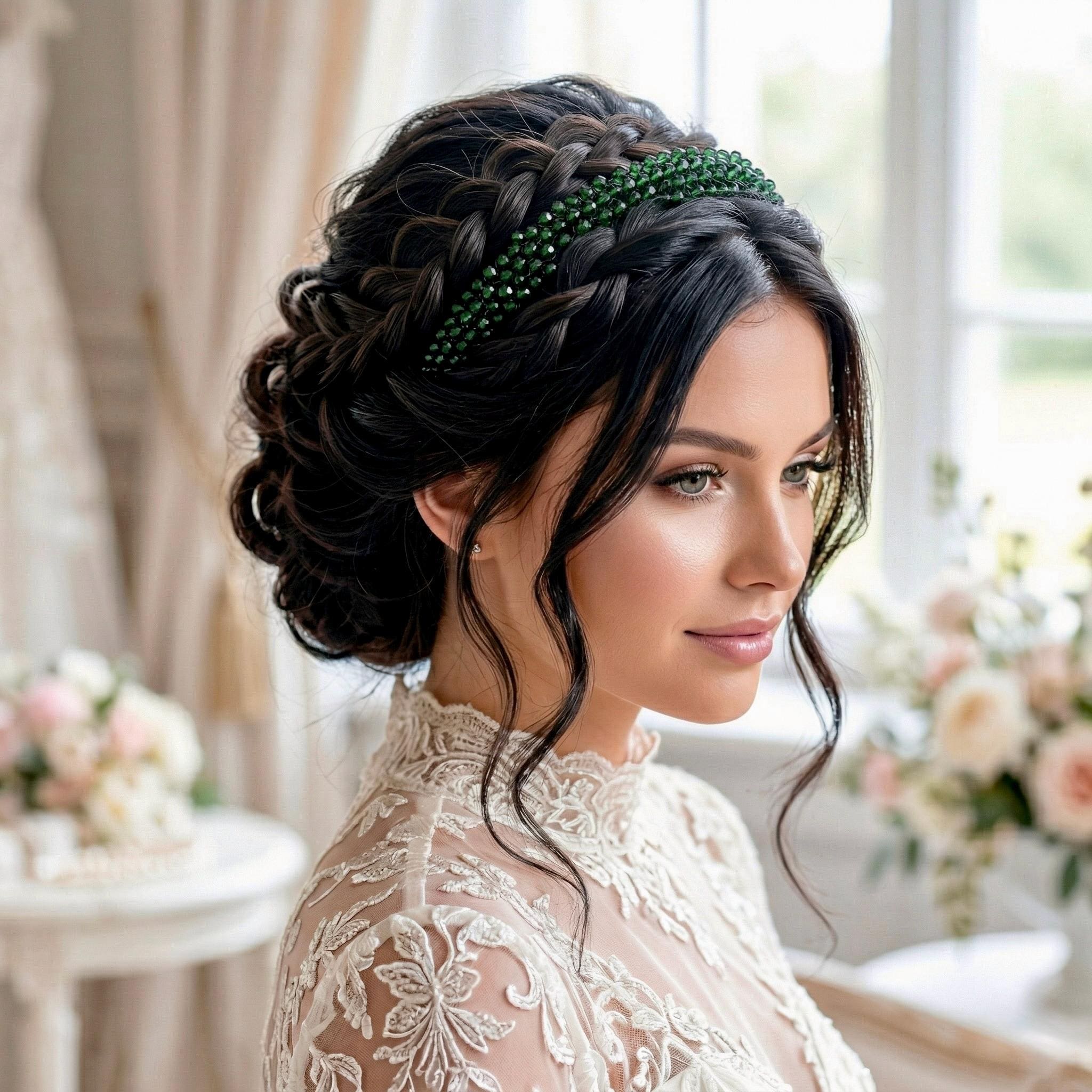 Braut Haarreif Dunkelgrün Kristall Strass Draht Haarband Haarschmuck - AVYRAA BRIDAL