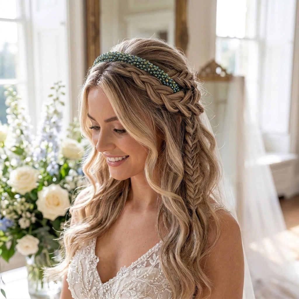 Braut Haarreif Grün Kristall Draht Haarband Haarschmuck - AVYRAA BRIDAL