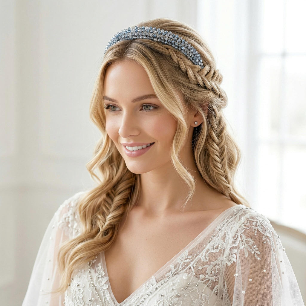 Braut Haarreif Hellblau Kristall Strass Draht Haarband Haarschmuck - AVYRAA BRIDAL