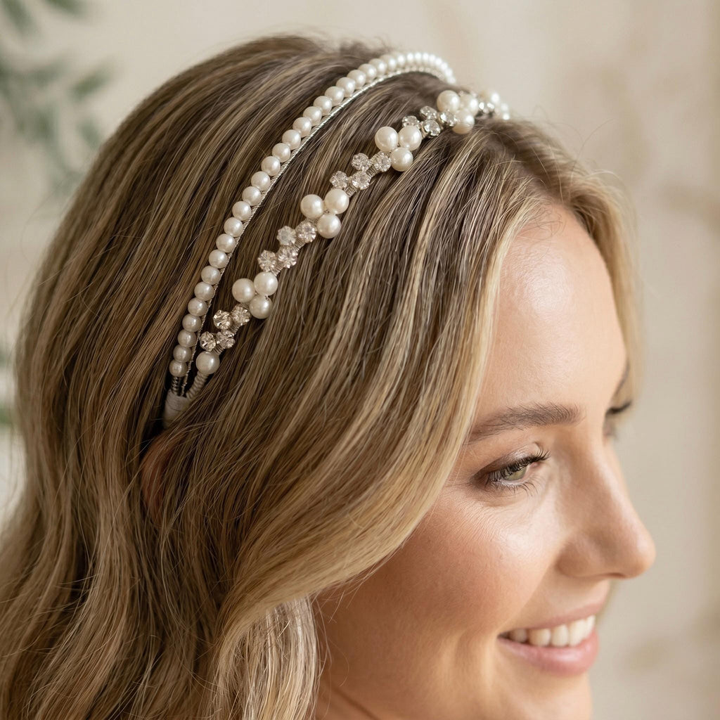 Braut Haarreif Kristall Perlen Draht Haarband Haarschmuck - AVYRAA BRIDAL