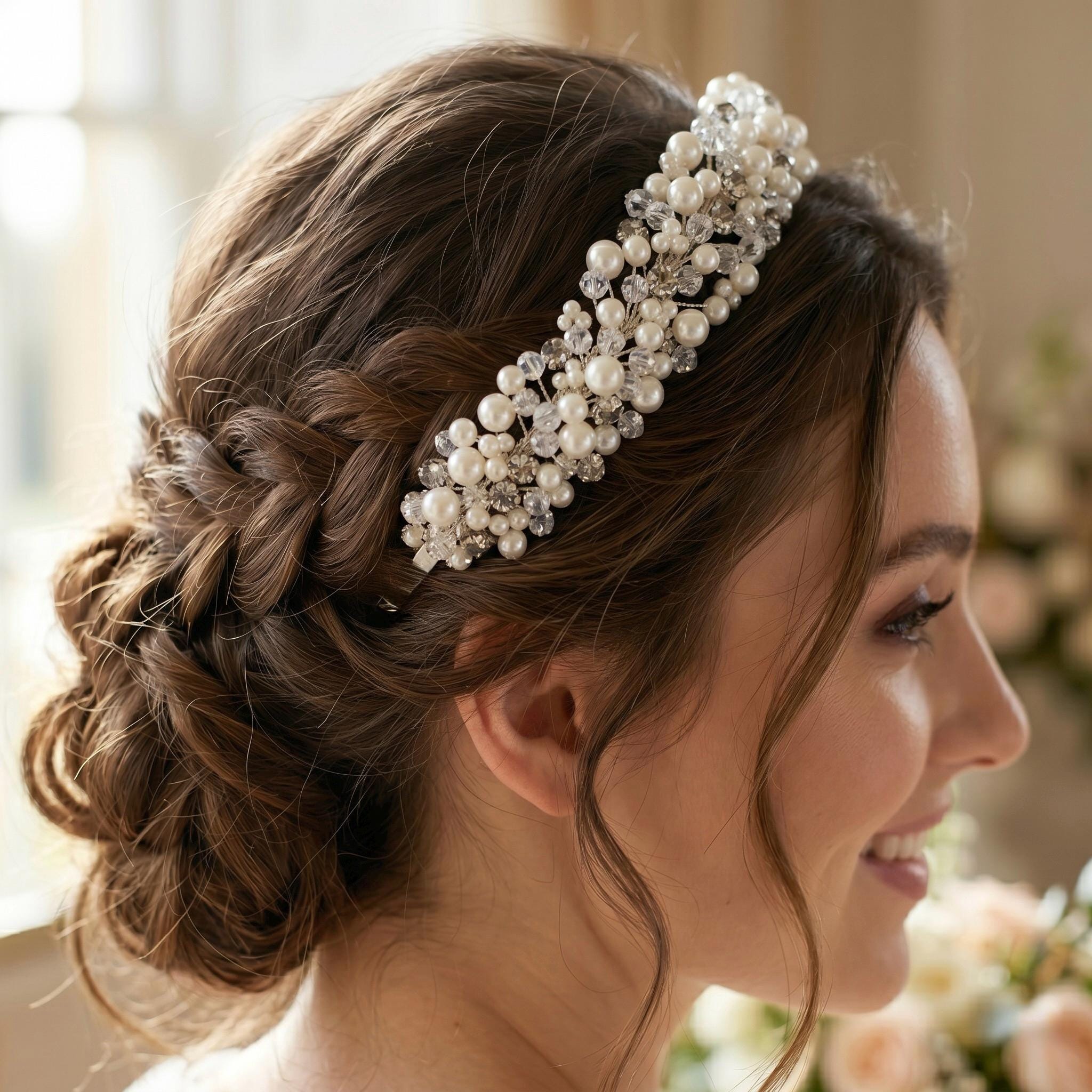 Braut Haarreif Kristall Perlen Draht Haarband Haarschmuck - AVYRAA BRIDAL