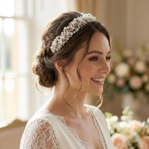 Braut Haarreif Kristall Perlen Draht Haarband Haarschmuck - AVYRAA BRIDAL