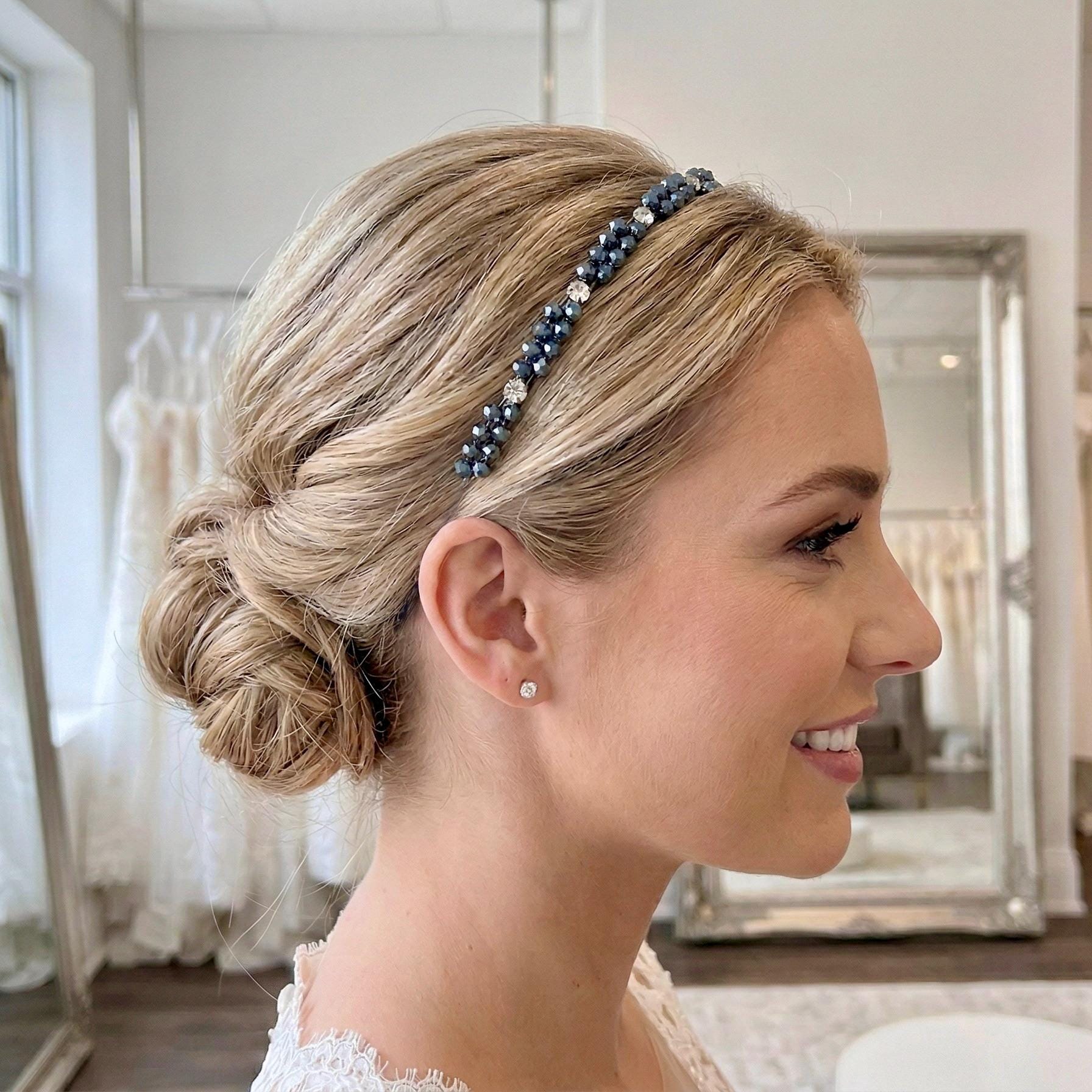 Braut Haarreif Navyblau Kristall Strass Draht Haarband Haarschmuck - AVYRAA BRIDAL