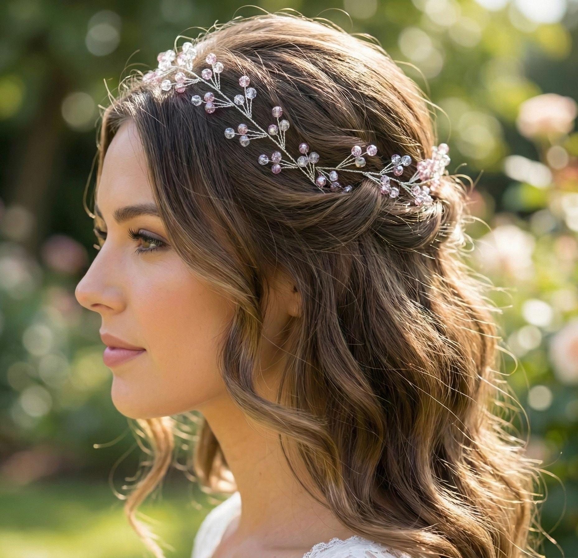 Braut Haarreif Pastellrosa Kristall Strass Draht Haarband Haarschmuck - AVYRAA BRIDAL