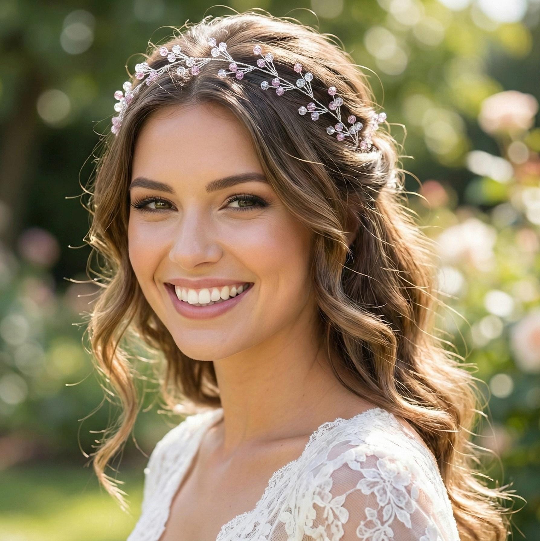 Braut Haarreif Pastellrosa Kristall Strass Draht Haarband Haarschmuck - AVYRAA BRIDAL