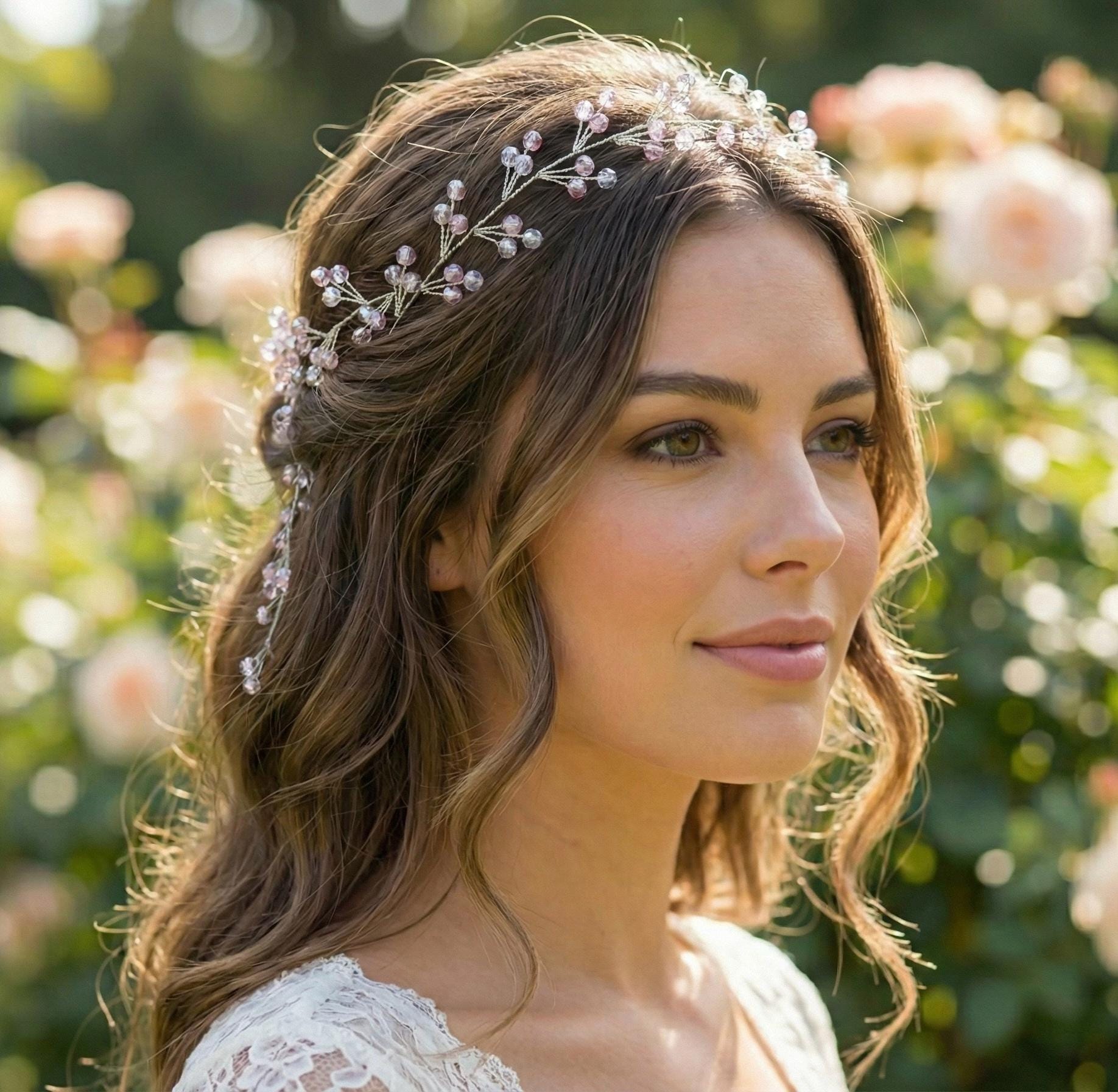 Braut Haarreif Pastellrosa Kristall Strass Draht Haarband Haarschmuck - AVYRAA BRIDAL