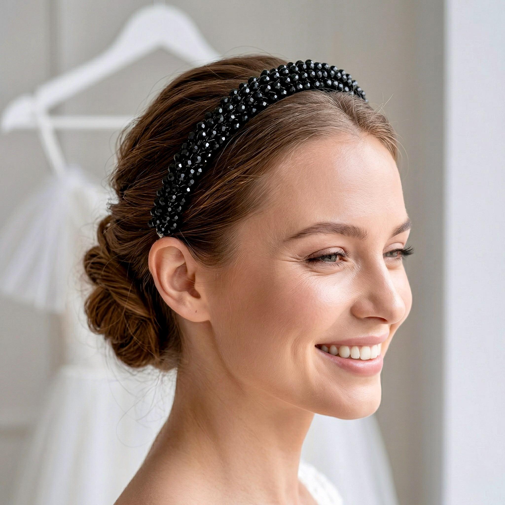 Braut Haarreif Schwarz Kristall Strass Haarband Draht Haarschmuck - AVYRAA BRIDAL