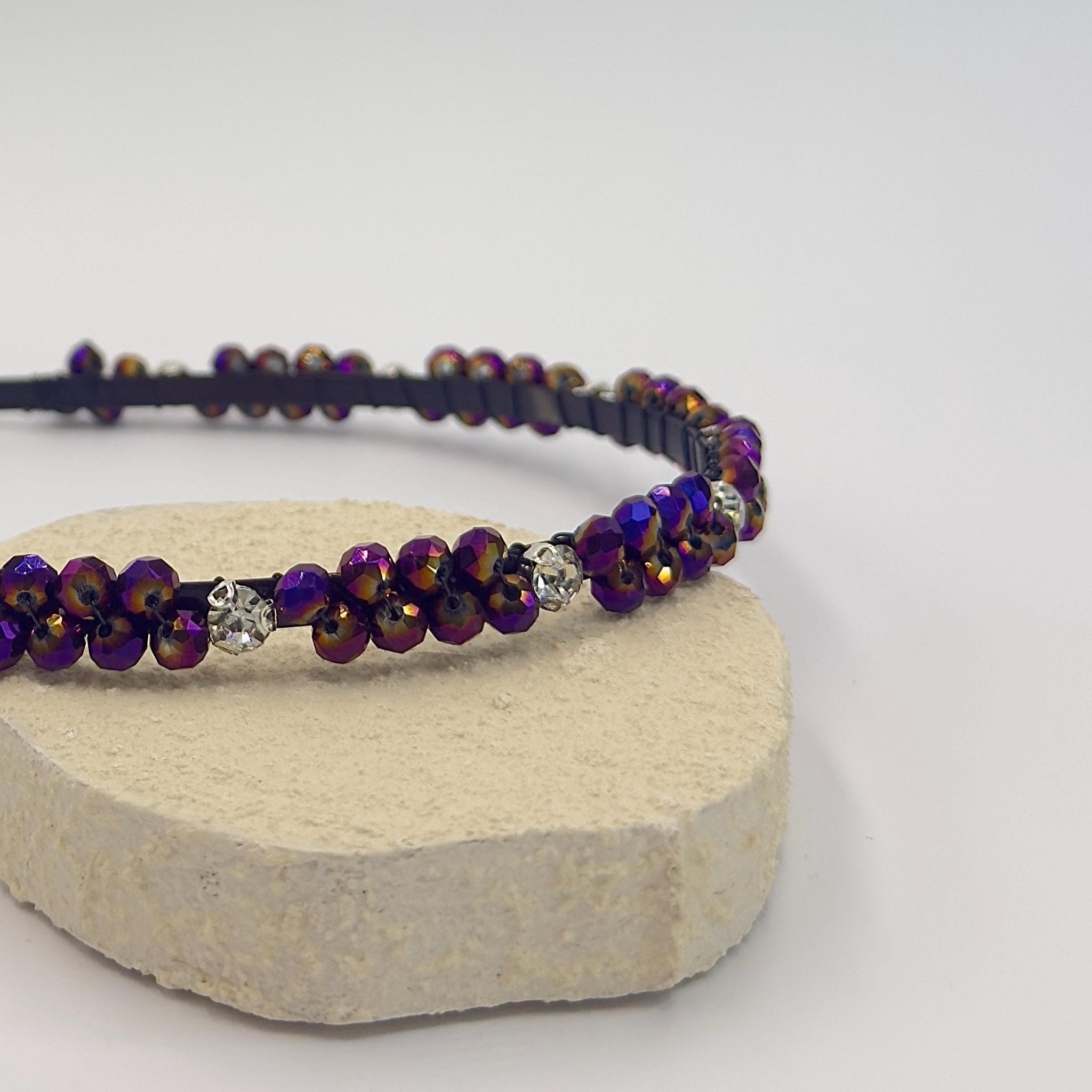Braut Haarreif Violett Kristall Strass Draht Schwarz Haarband - AVYRAA BRIDAL