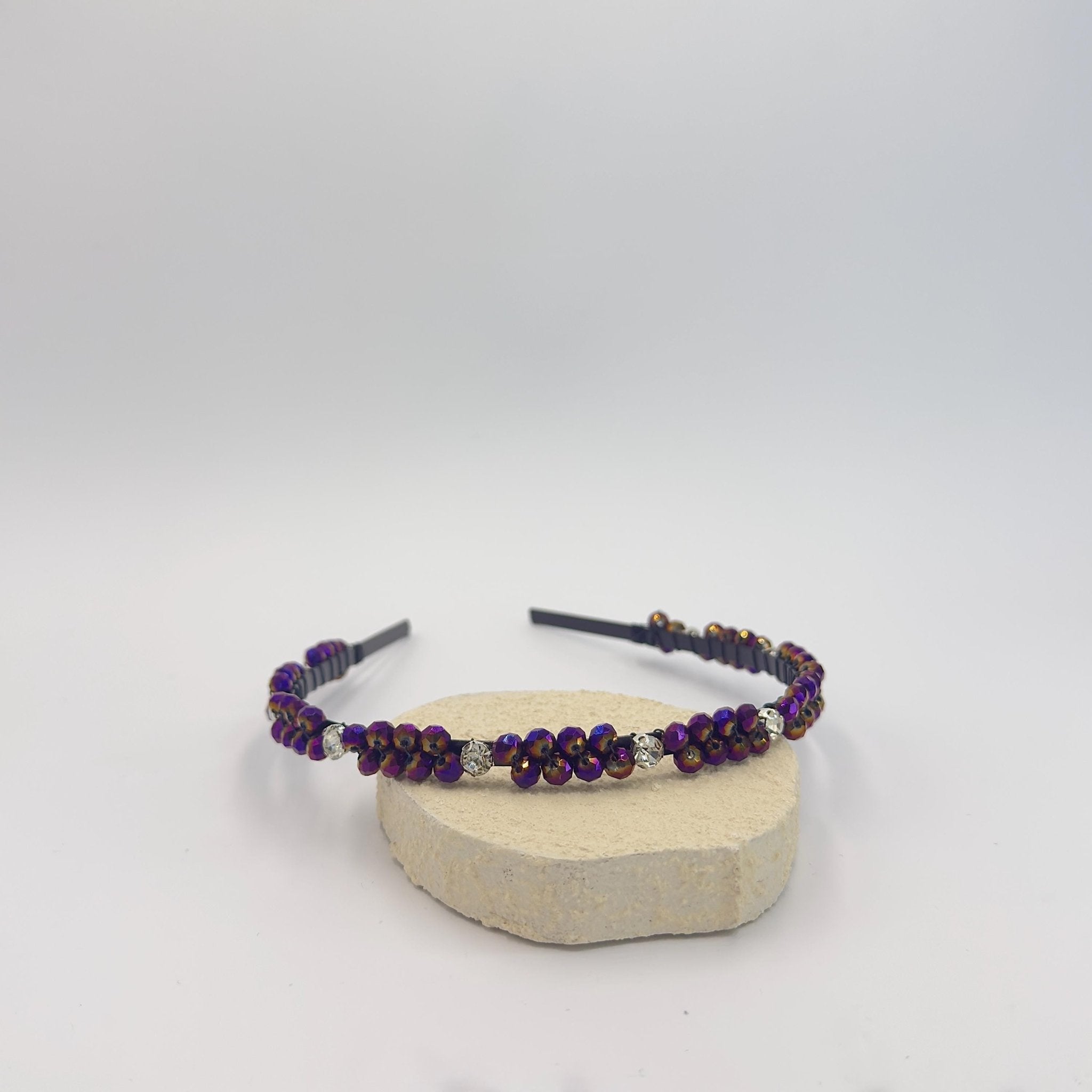 Braut Haarreif Violett Kristall Strass Draht Schwarz Haarband - AVYRAA BRIDAL