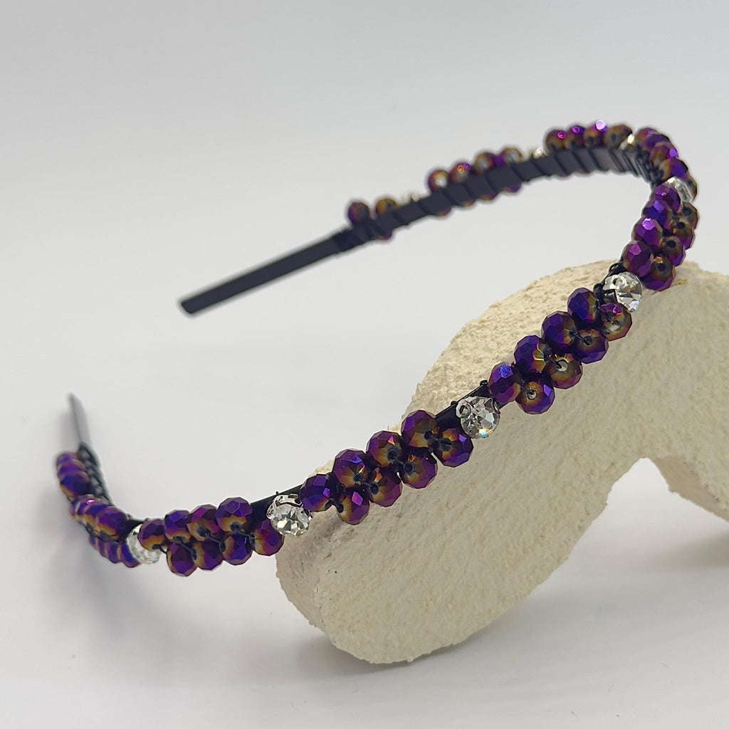 Braut Haarreif Violett Kristall Strass Draht Schwarz Haarband - AVYRAA BRIDAL