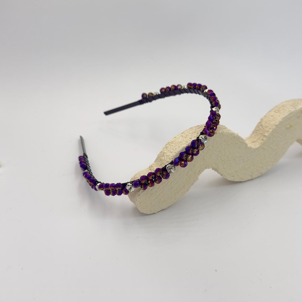 Braut Haarreif Violett Kristall Strass Draht Schwarz Haarband - AVYRAA BRIDAL