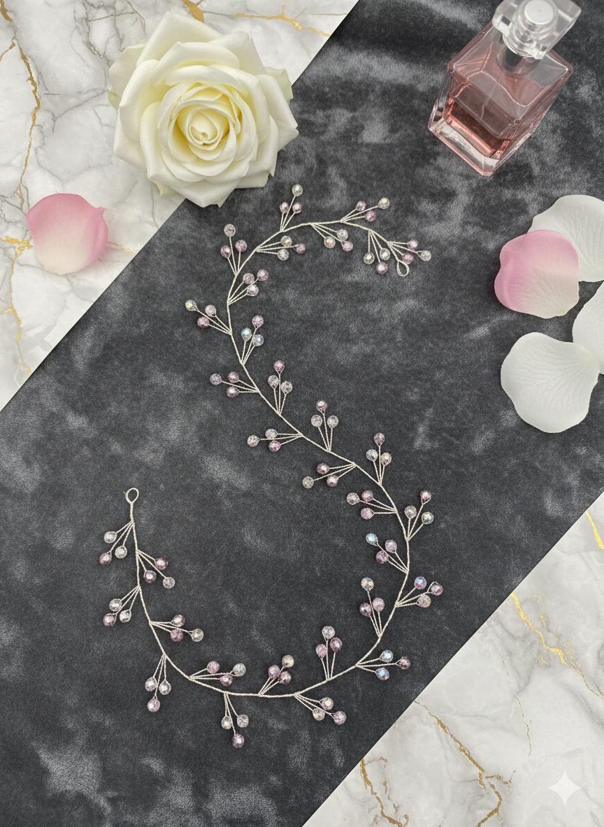Braut Haarschmuck Kristall Hair Vine – Silberdraht mit hellrosa & dunkelrosa Kristallen, flexibel 8–30 Inc - AVYRAA BRIDAL
