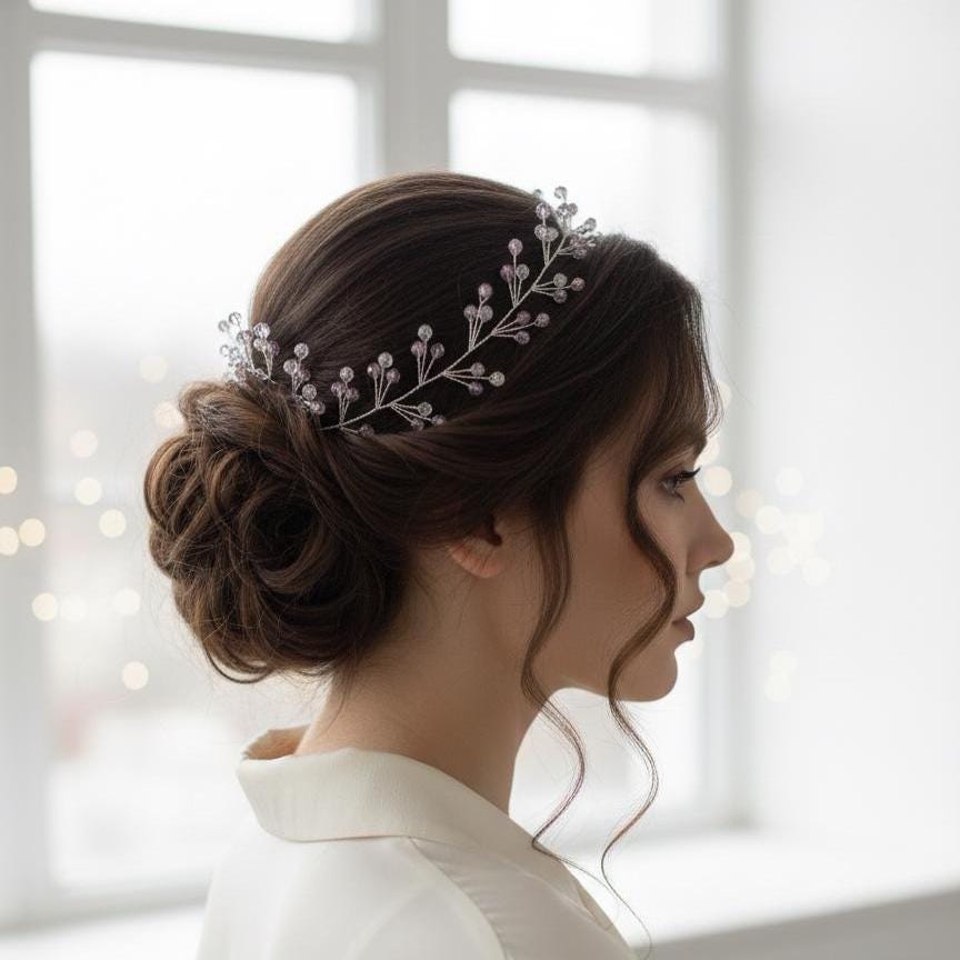 Braut Haarschmuck Kristall Hair Vine – Silberdraht mit hellrosa & dunkelrosa Kristallen, flexibel 8–30 Inc - AVYRAA BRIDAL