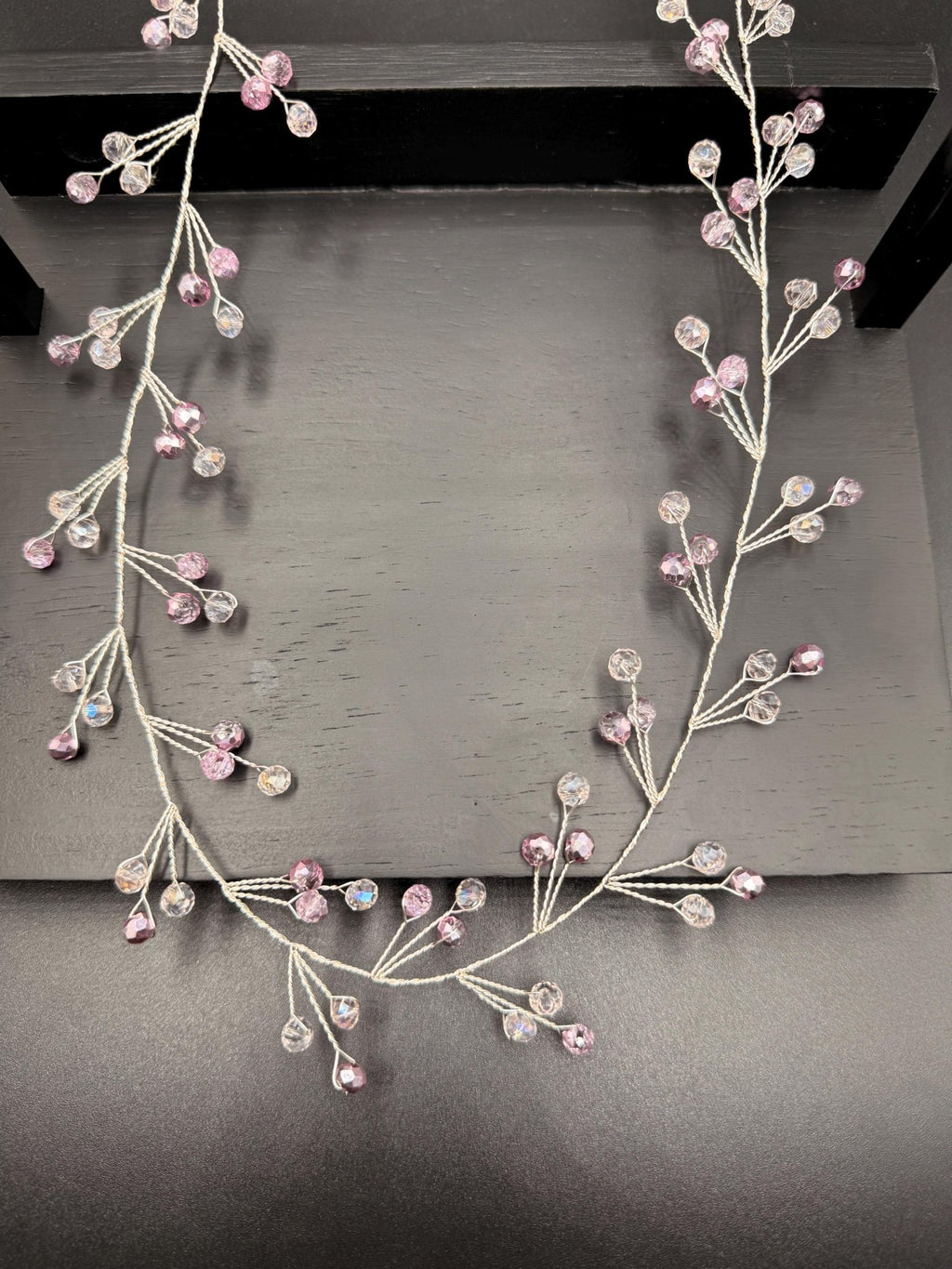 Braut Haarschmuck Kristall Hair Vine – Silberdraht mit hellrosa & dunkelrosa Kristallen, flexibel 8–30 Inc - AVYRAA BRIDAL
