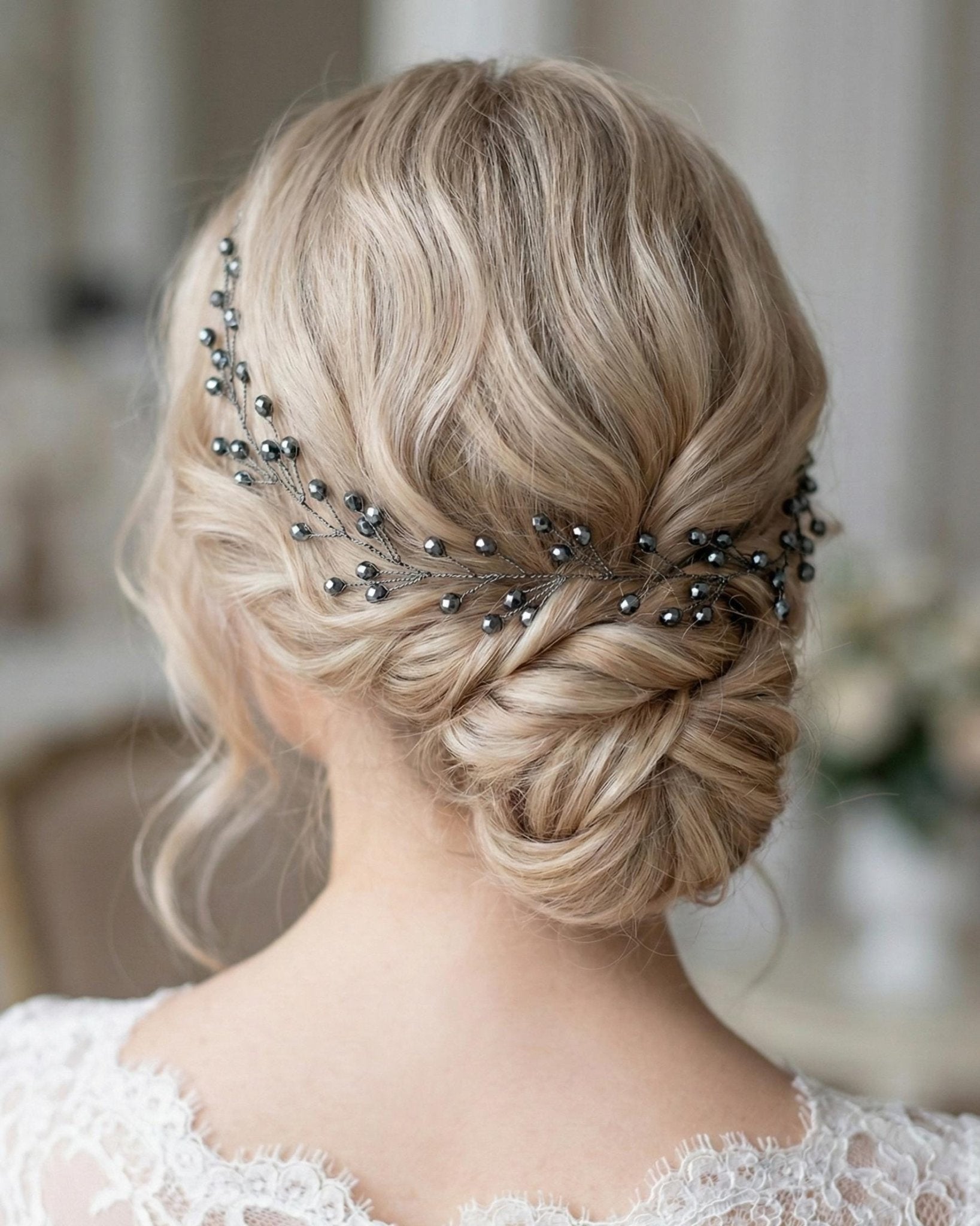 Braut Hair Vine Dunkelblau Kristall Schwarzdraht Haarschmuck - AVYRAA BRIDAL