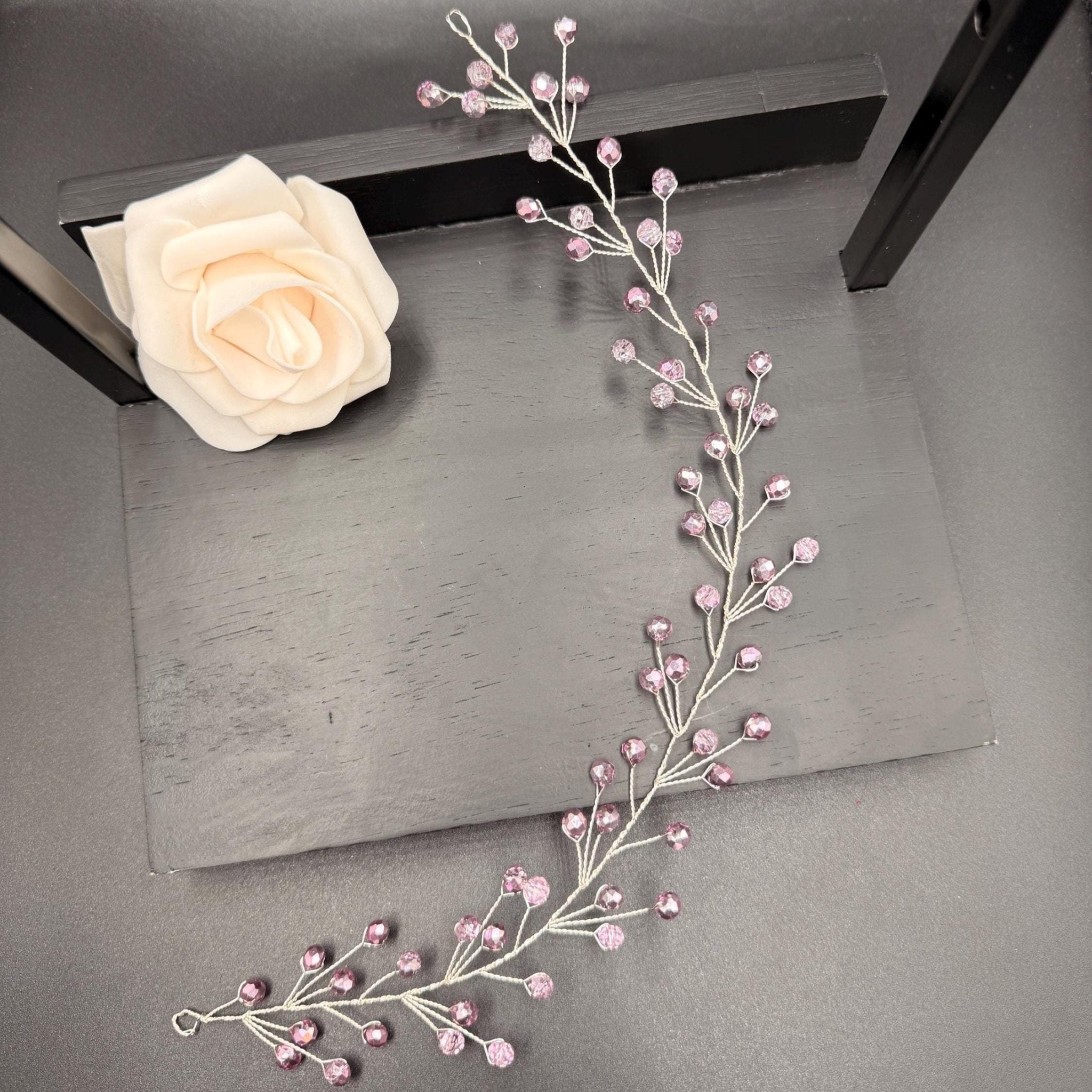 Braut Hair Vine Rosa Kristall Flexibel Lineares Haarband Haarschmuck - AVYRAA BRIDAL