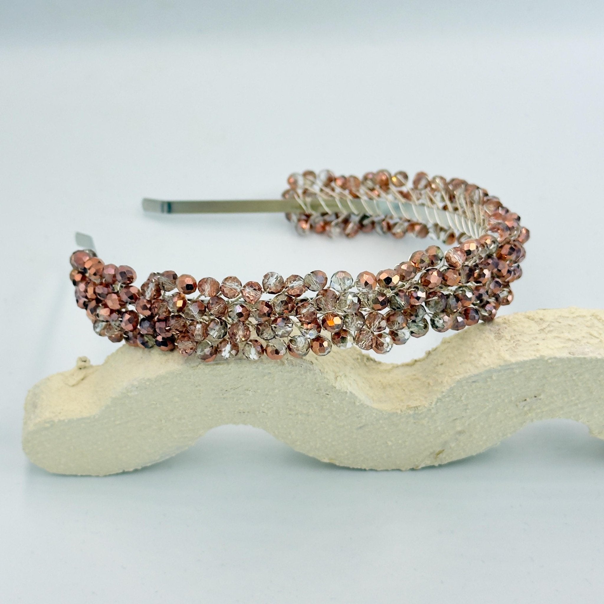 Braut Tiara Champagner Kristall Roségold Haarreif Haarschmuck Draht - AVYRAA BRIDAL