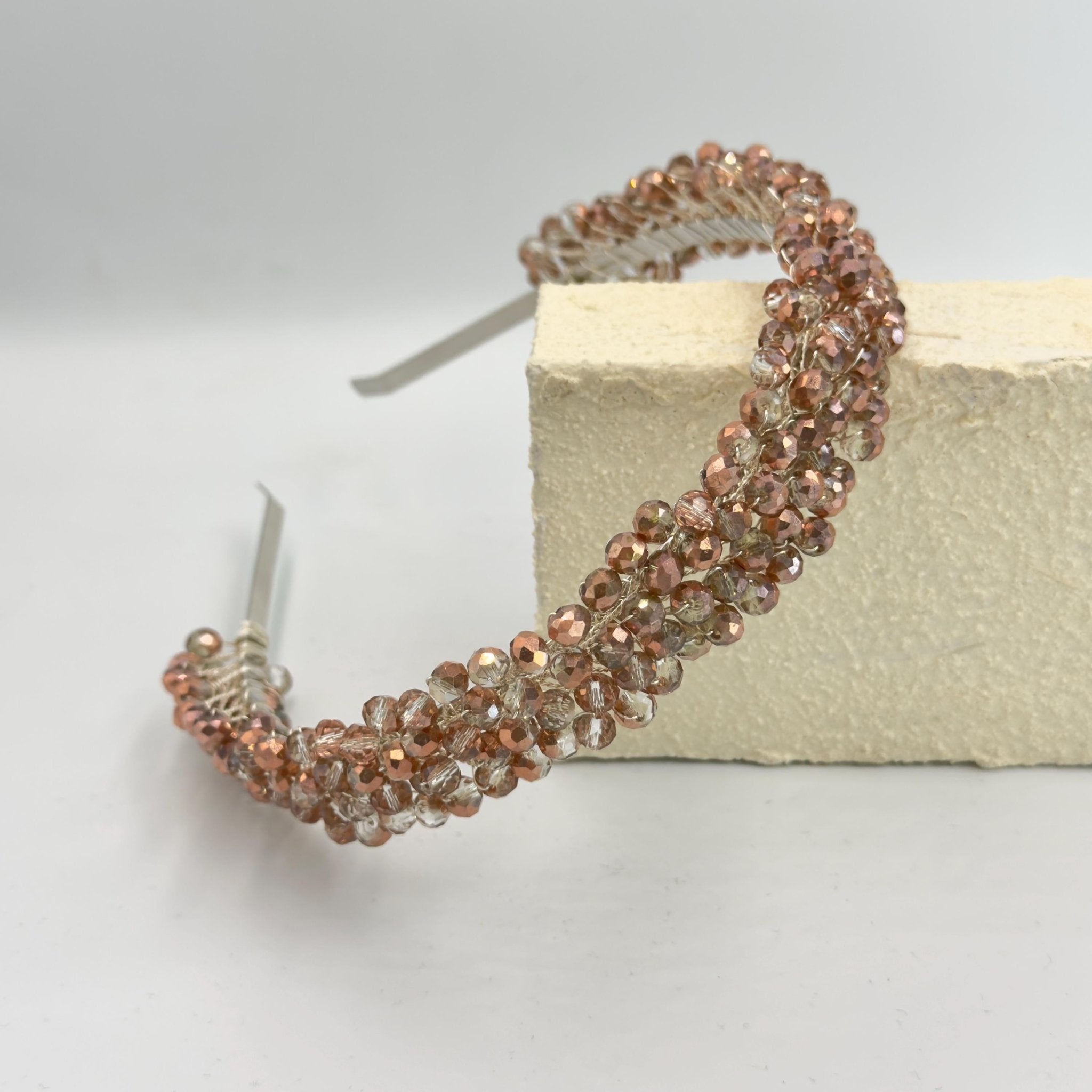 Braut Tiara Champagner Kristall Roségold Haarreif Haarschmuck Draht - AVYRAA BRIDAL