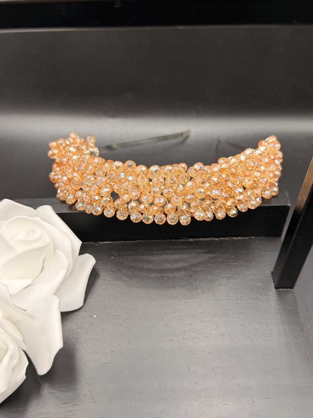 Braut Tiara Hellgold Champagner Kristall Strass Draht Haarband Haarschmuck - AVYRAA BRIDAL
