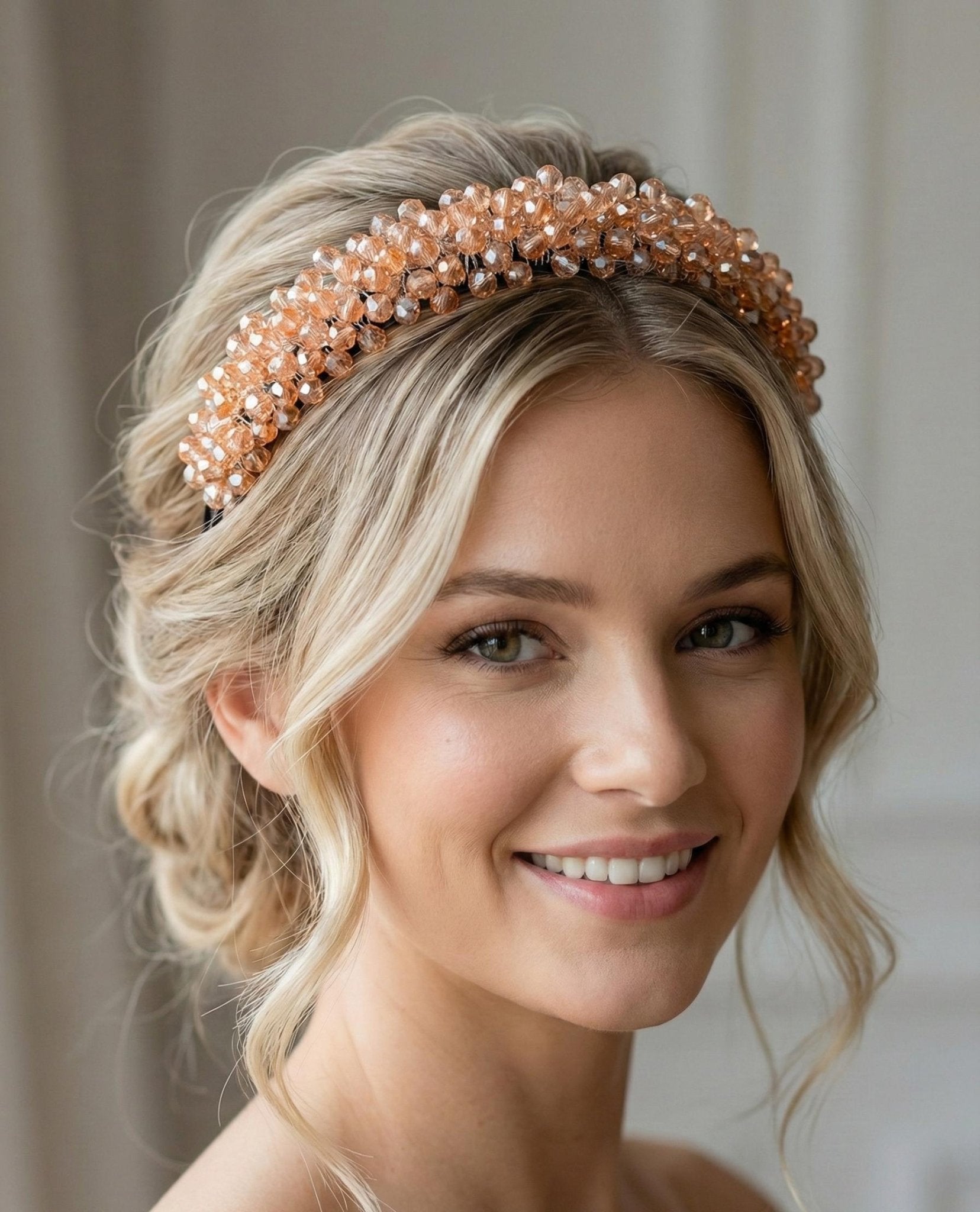 Braut Tiara Hellgold Champagner Kristall Strass Draht Haarband Haarschmuck - AVYRAA BRIDAL