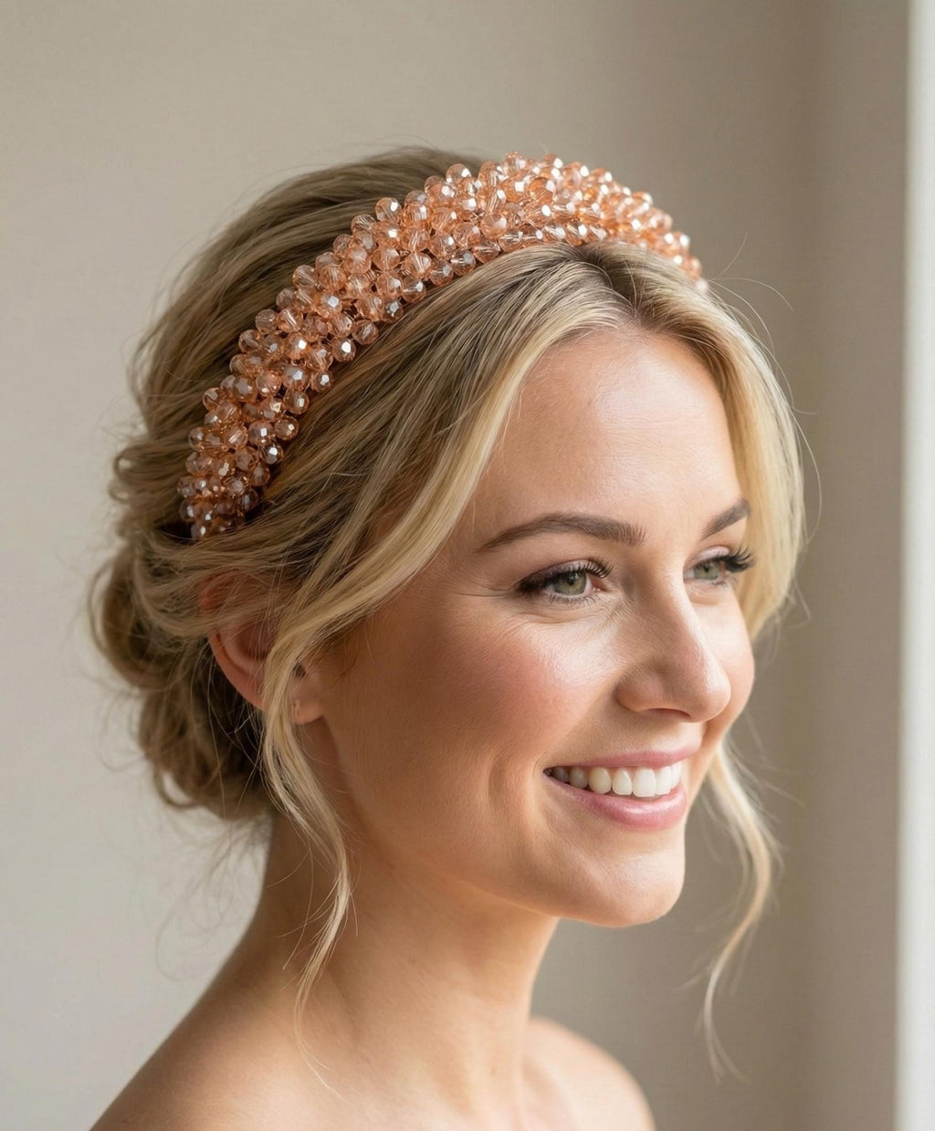 Braut Tiara Hellgold Champagner Kristall Strass Draht Haarband Haarschmuck - AVYRAA BRIDAL