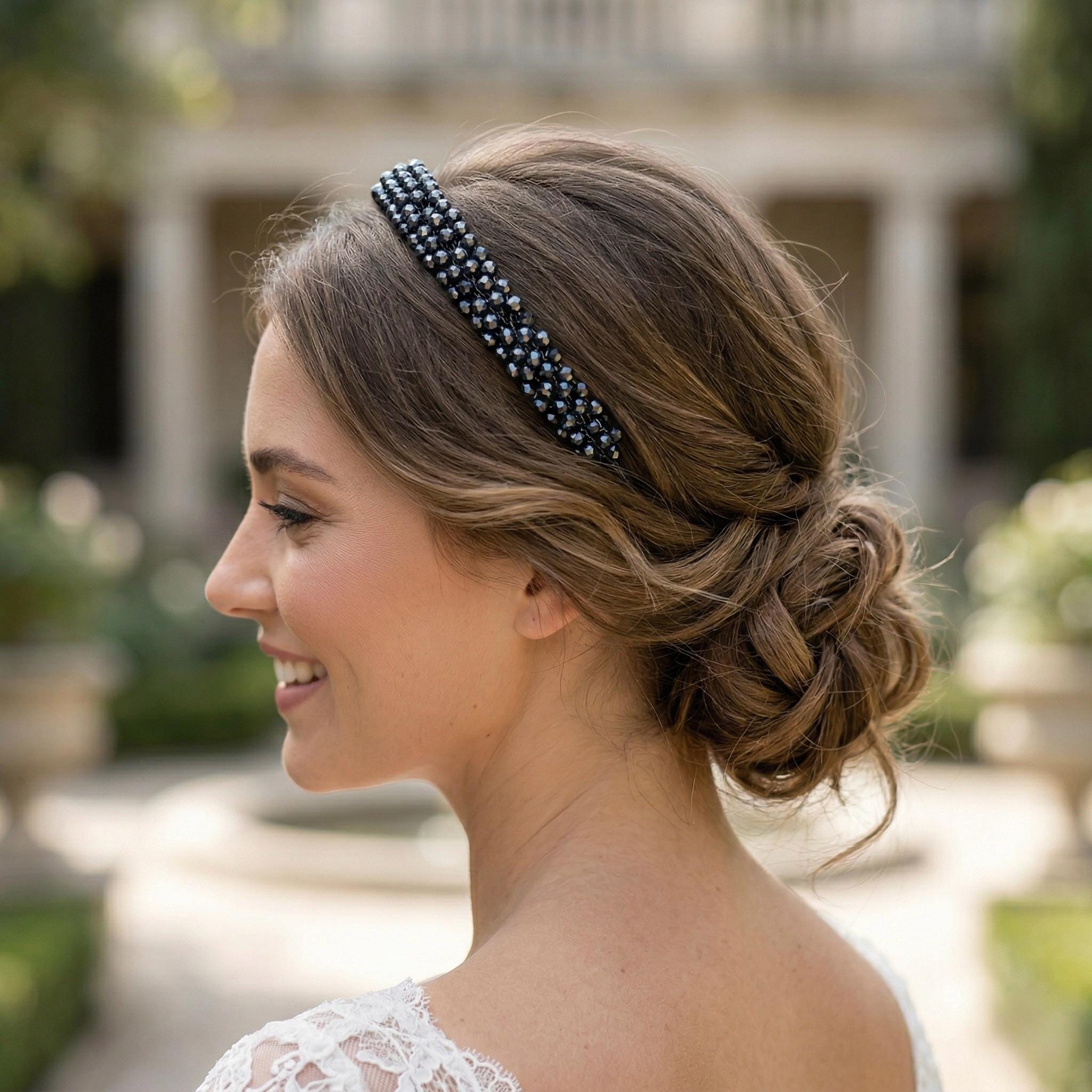 Braut Tiara Midnight Navy Kristall Draht Haarband Haarschmuck - AVYRAA BRIDAL