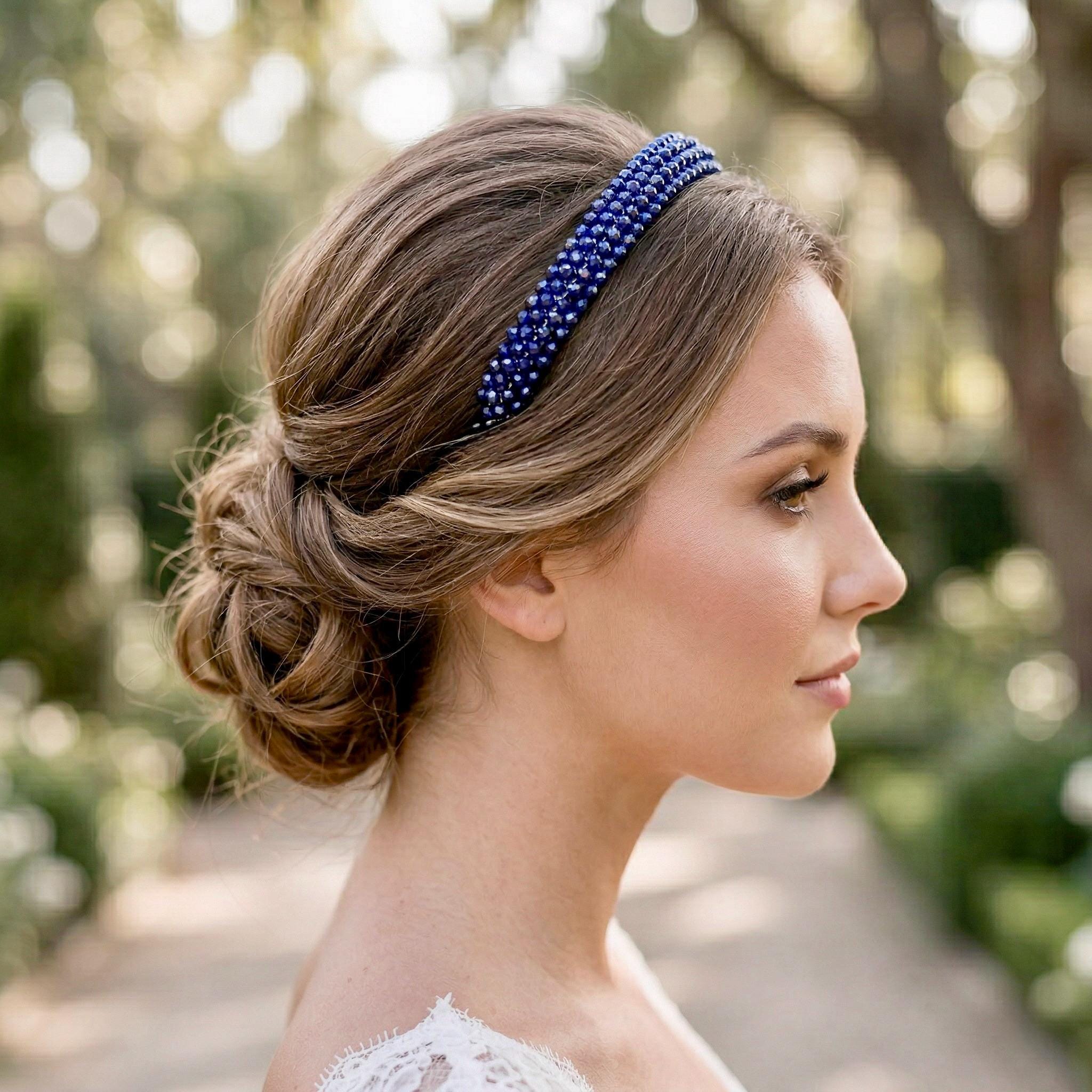 Braut Tiara Royalblau Kristall Draht Haarband Haarschmuck - AVYRAA BRIDAL