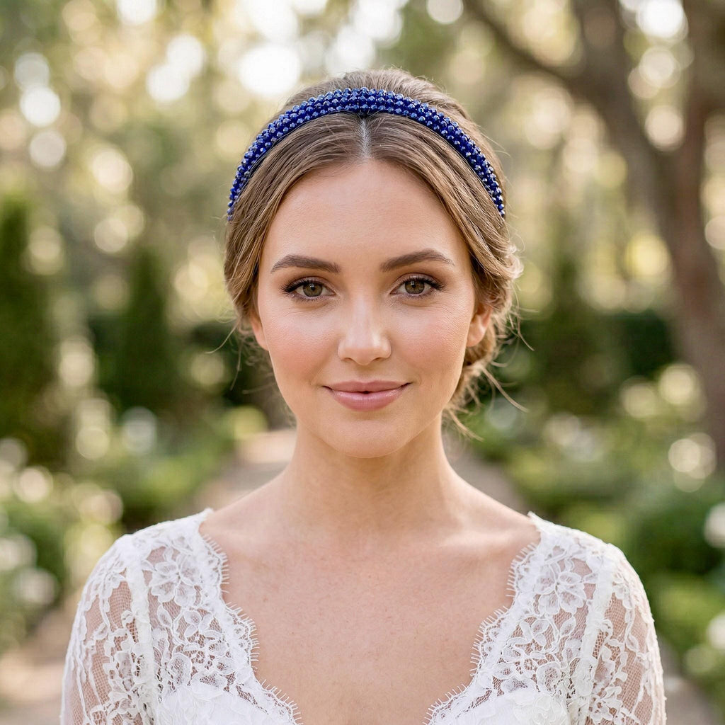 Braut Tiara Royalblau Kristall Draht Haarband Haarschmuck - AVYRAA BRIDAL