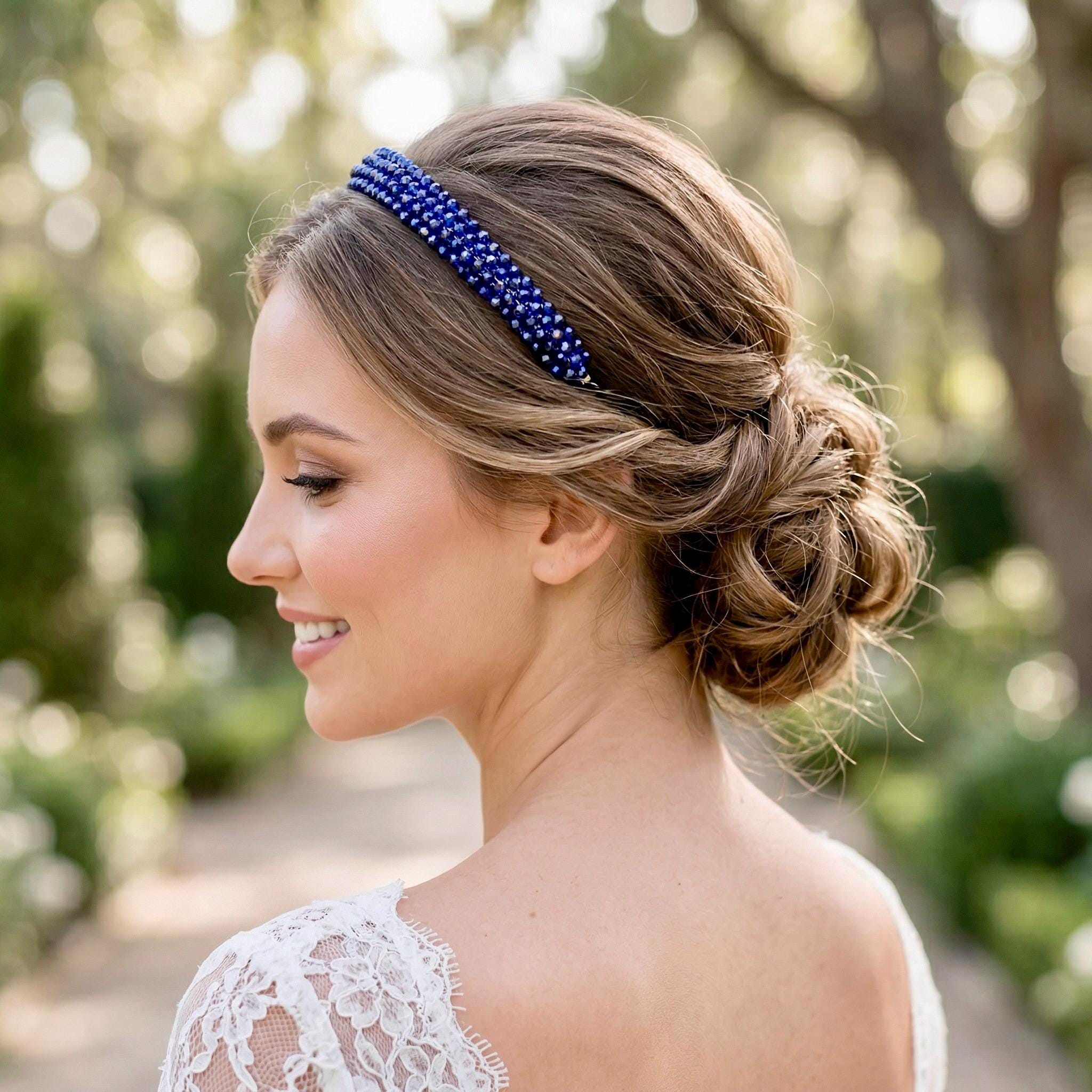 Braut Tiara Royalblau Kristall Draht Haarband Haarschmuck - AVYRAA BRIDAL