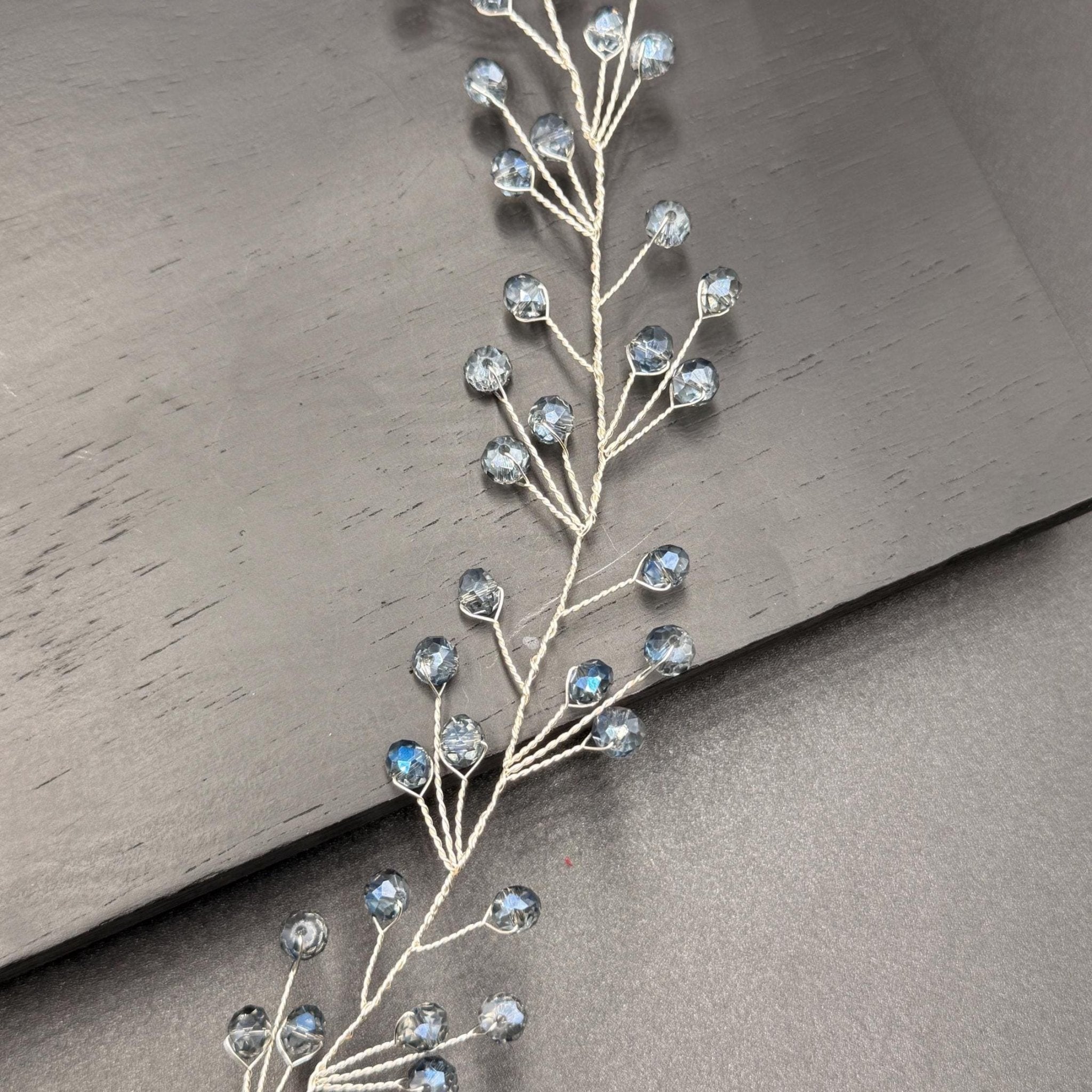 Bridal Hair Vine Light Blue Crystal Flexible Linear Wedding Headpiece - AVYRAA BRIDAL
