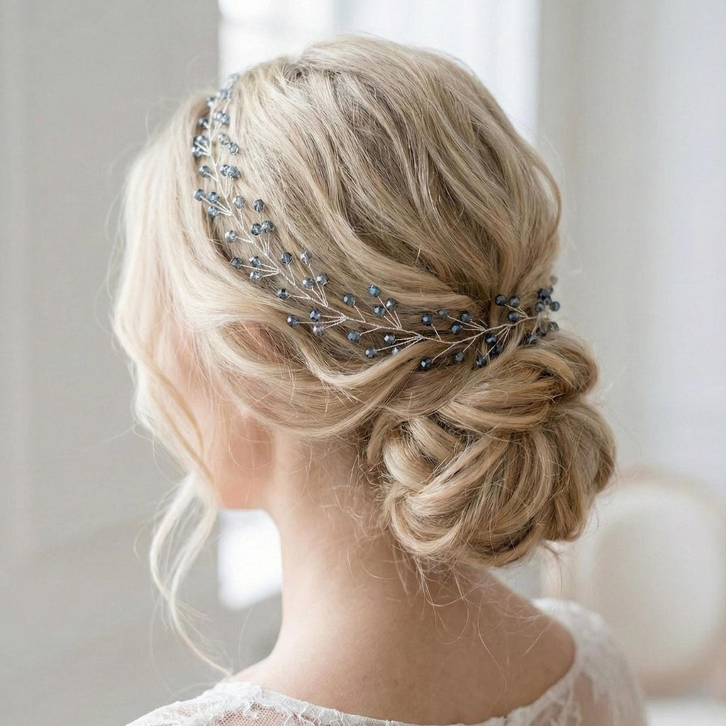 Bridal Hair Vine Light Blue Crystal Flexible Linear Wedding Headpiece - AVYRAA BRIDAL