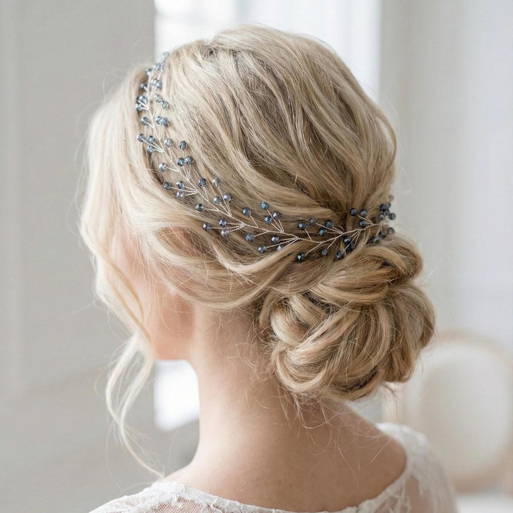 Bridal Hair Vine Light Blue Crystal Flexible Linear Wedding Headpiece - AVYRAA BRIDAL