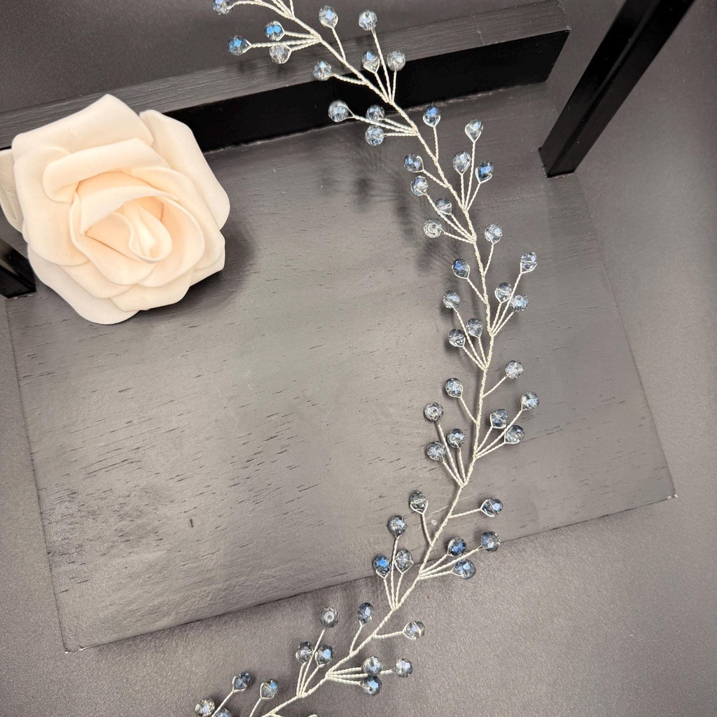 Bridal Hair Vine Light Blue Crystal Flexible Linear Wedding Headpiece - AVYRAA BRIDAL