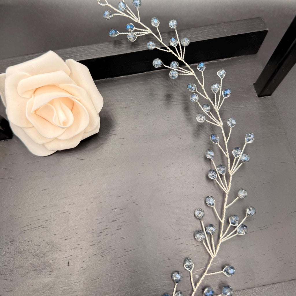 Bridal Hair Vine Light Blue Crystal Flexible Linear Wedding Headpiece - AVYRAA BRIDAL