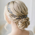 Bridal Hair Vine Royal Blue Crystal Silver Wire Flexible Headpiece - AVYRAA BRIDAL