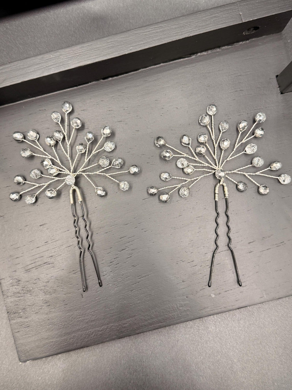 Bridal Hairpins with Silver Crystals, Handmade Wedding Hair Accessories, Elegant Updo Pins for Romantic Bridal Hairstyles, Set of 2 - AVYRAA BRIDAL