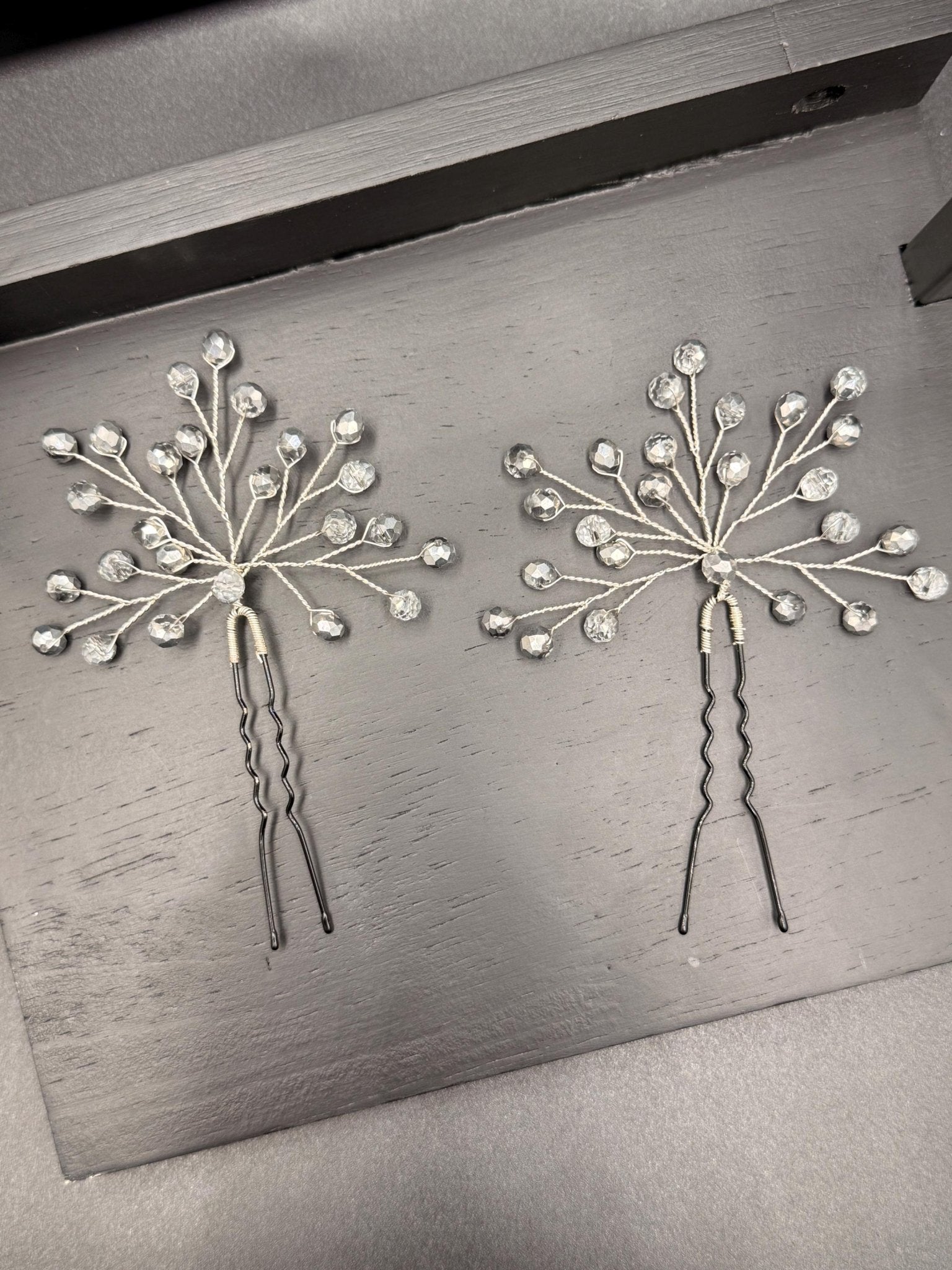 Bridal Hairpins with Silver Crystals, Handmade Wedding Hair Accessories, Elegant Updo Pins for Romantic Bridal Hairstyles, Set of 2 - AVYRAA BRIDAL