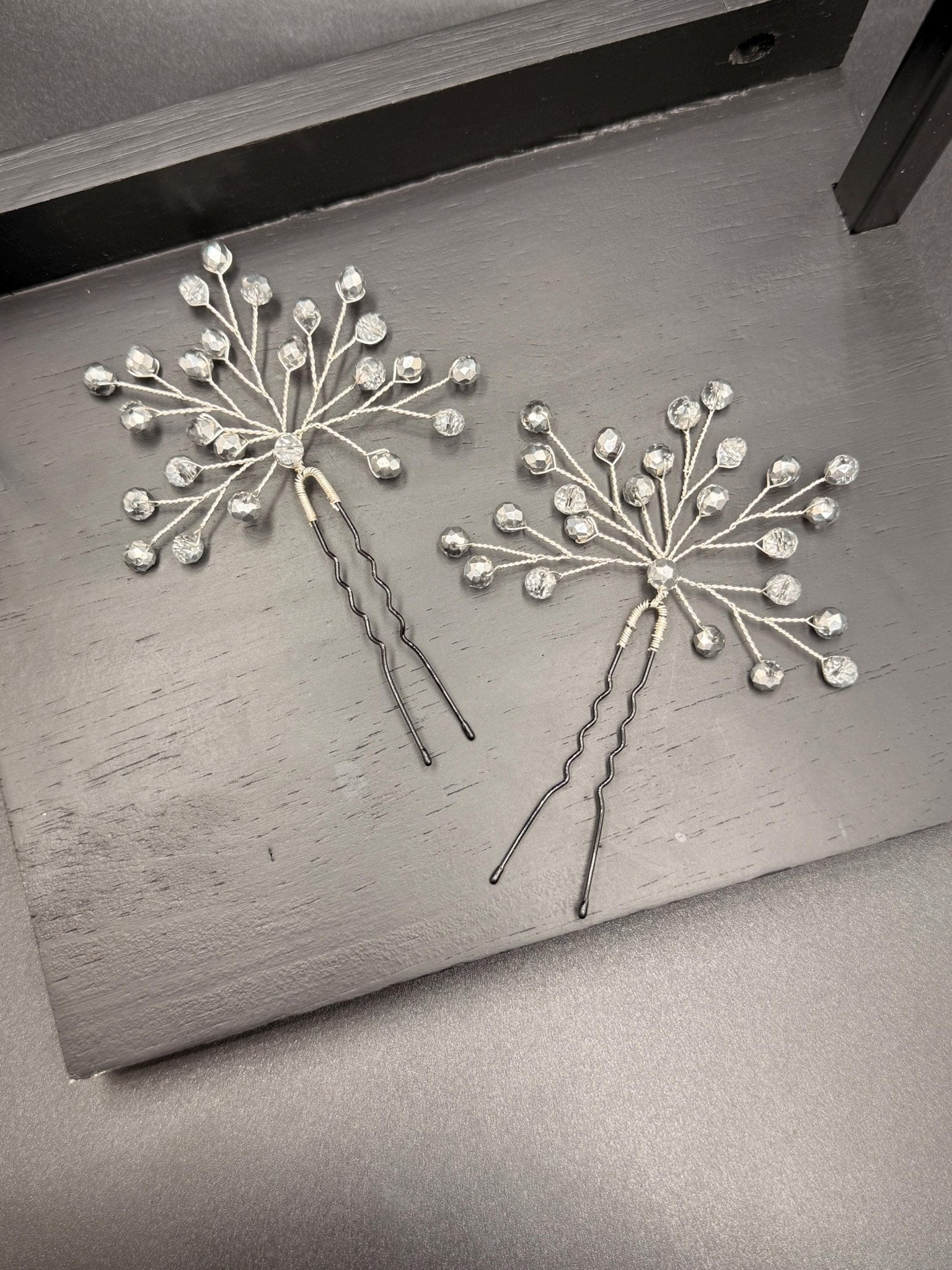 Bridal Hairpins with Silver Crystals, Handmade Wedding Hair Accessories, Elegant Updo Pins for Romantic Bridal Hairstyles, Set of 2 - AVYRAA BRIDAL