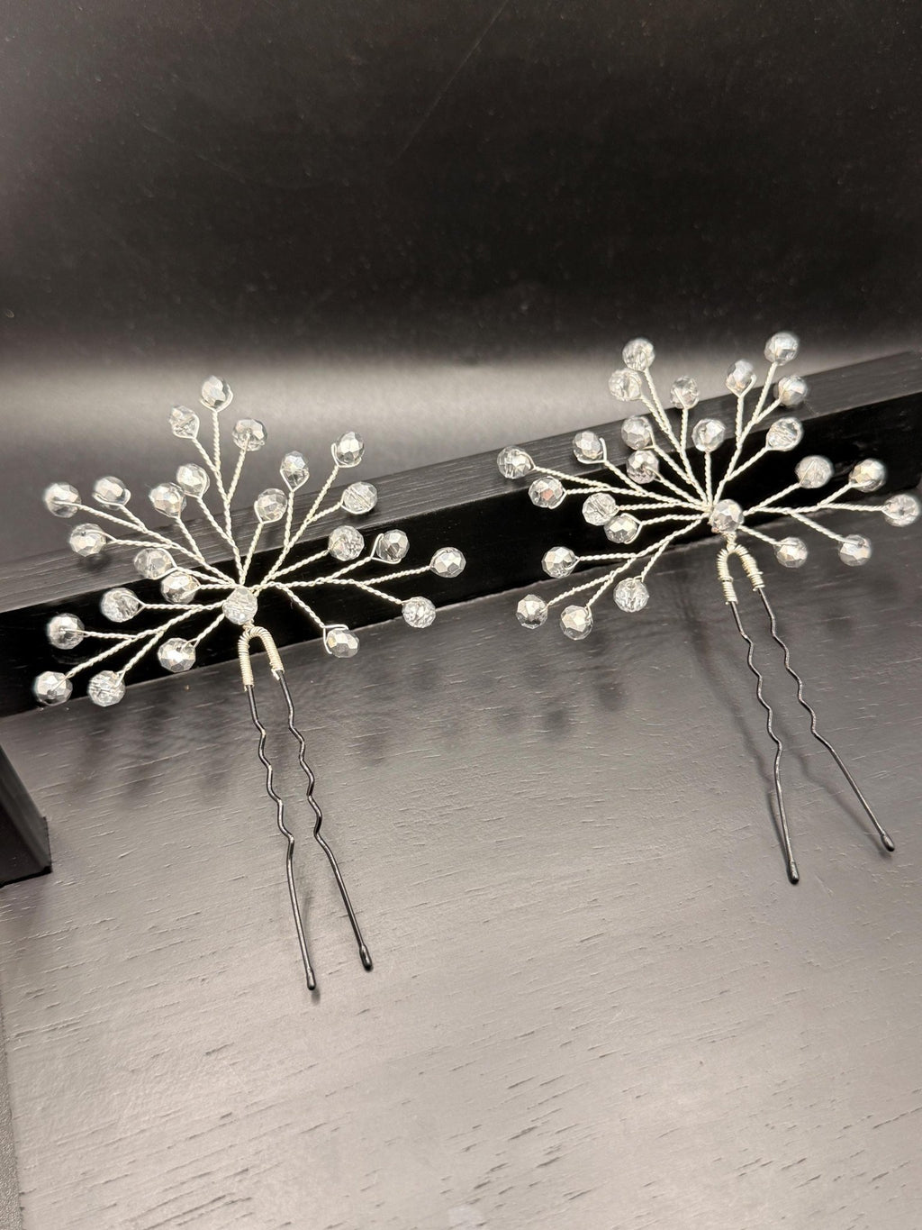 Bridal Hairpins with Silver Crystals, Handmade Wedding Hair Accessories, Elegant Updo Pins for Romantic Bridal Hairstyles, Set of 2 - AVYRAA BRIDAL