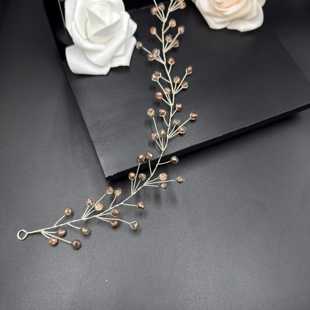 Champagner Kristall Braut Haarschmuck, Handgemachte flexible Haarranke mit Silberdraht, Champagne Crystal Bridal Hair Vine - AVYRAA BRIDAL