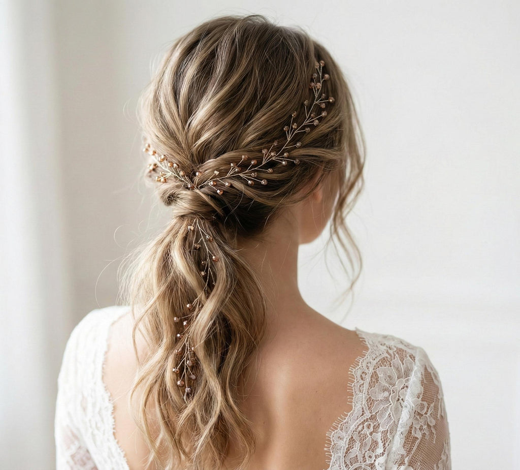Champagner Kristall Braut Haarschmuck, Handgemachte flexible Haarranke mit Silberdraht, Champagne Crystal Bridal Hair Vine - AVYRAA BRIDAL