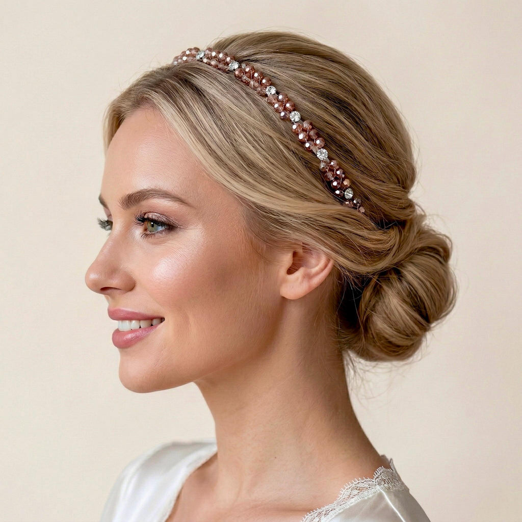 Champagner Kristall - Haarband, Handgefertigte Kronen - Tiara mit hellen Kristallen, Bridal Hair Crown, Elegant Wedding Headpiece - AVYRAA BRIDAL