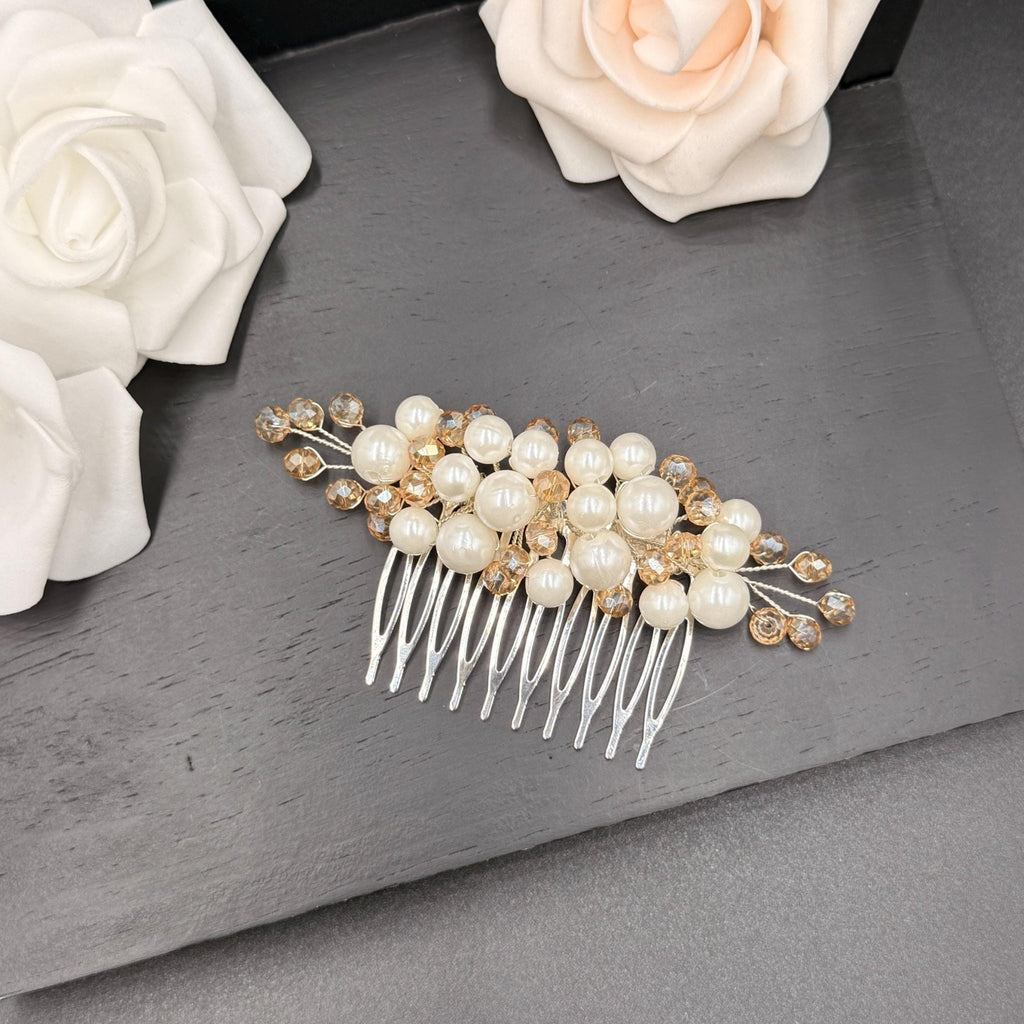 Elfenbein Haarkamm mit Champagner Kristallen für Bräute - AVYRAA BRIDAL