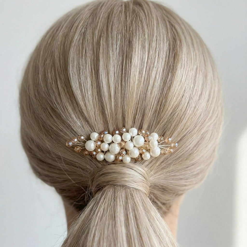 Elfenbein Haarkamm mit Champagner Kristallen für Bräute - AVYRAA BRIDAL