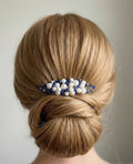 Elfenbein Haarkamm mit Saphirblau Kristallen Silber Braut Accessoire, Elegant Frisur Schmuck Handgefertigter Vintage Kamm für Hochzeit, - AVYRAA BRIDAL